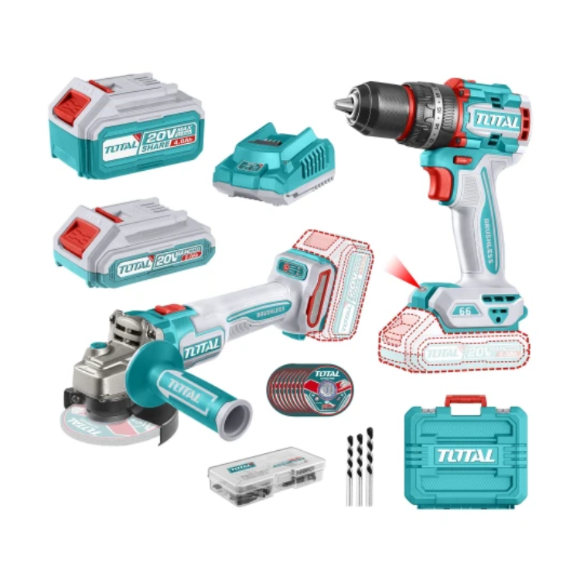 Imagen de Kit Amoladora 4 1/2"+ Atornillador 20V C/2 Bat Total - Ynter