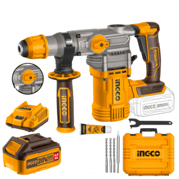 Imagen de Rotomartillo 4.5J C/2Bat 4Ah 20V Ingco Brushless - Ynter