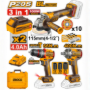 Imagen de Kit Amoladora, Taladro, Llave de Impacto C/2 Bat 4Ah Ingco