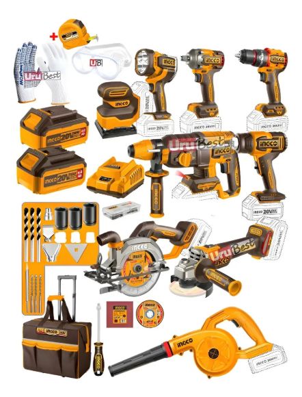Imagen de Kit Industrial 9 Pzas C/2 Bat 4Ah Cargador y Accesorios Ingco