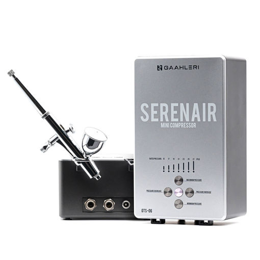Imagen de Kit Mini Compresor de Aire Gaalheri Serenair GTS-06 + Aerógrafo