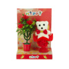 Imagen de Adorno osito pedestal y maceta floral caja mica