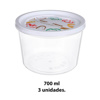 Imagen de Recipiente Contenedor Plástico Redondo Con Tapa 700ml - 3 Unidades