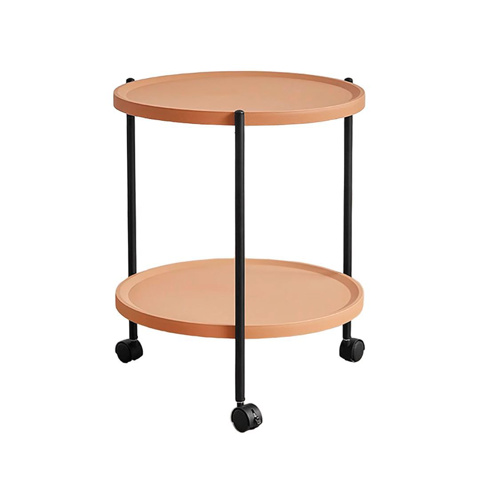 Imagen de Mesa ratona Mesa auxiliar redonda con ruedas 2 estantes