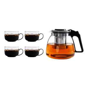 Imagen de Set tetera de vidrio con filtro acero inoxidable extraíble +  4 tazas