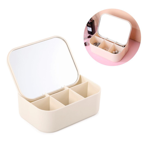 Imagen de Caja organizadora rectangular para maquillajes con espejo