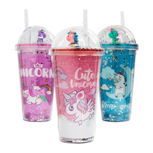 Imagen de Vaso Unicornio con Luz, Tapa y Sorbito 500 ml - Diseños Surtidos
