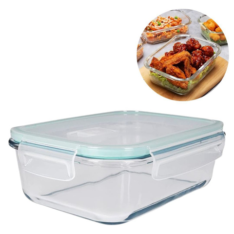 Imagen de Recipiente de vidrio rectangular con tapa hermética color 700 ml