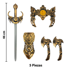 Imagen de Espada con hachas y accesorios en blister 58X38cm