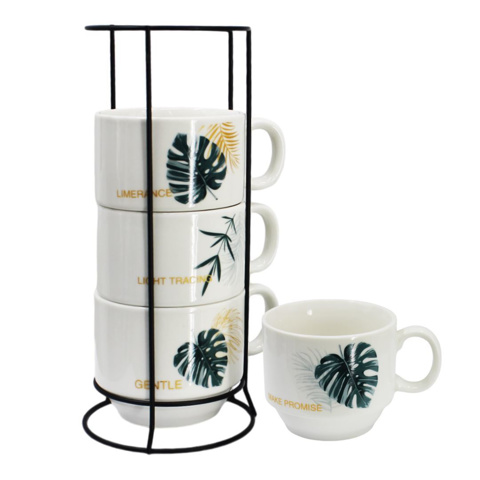 Imagen de Set de Tazas estampadas con soporte metálico