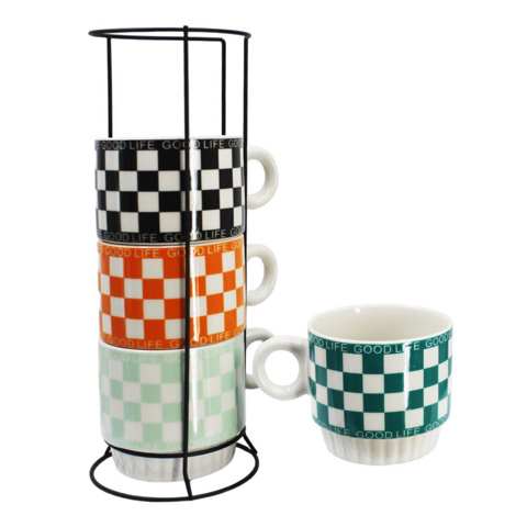 Imagen de Set de Tazas estampadas con soporte metálico