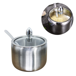 Imagen de Azucarero con tapa vidrio y cuchara en acero inox