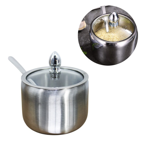 Imagen de Azucarero con tapa vidrio y cuchara en acero inox