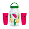 Imagen de Botella Frasco Dispensador Jugo con canilla y tapa Estampado + 4 vasos