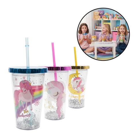 Imagen de Vaso con tapa colores metalizados y sorbito-450 ml. 4 diseño