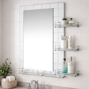 Imagen de Espejo de pared para baño con estantes-decorado-70x50cm.