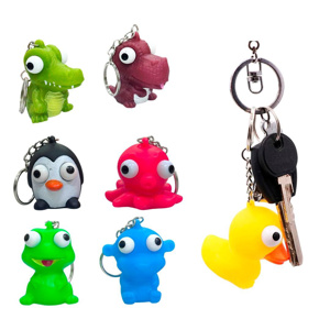 Imagen de Squishy Animales ojos saltones C/U - Con llavero Juguete anti estrés - Diseños surtidos